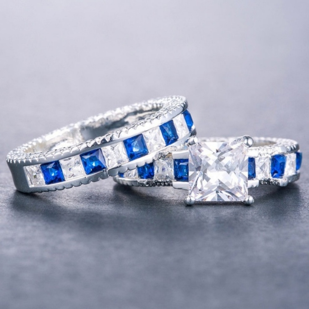 925 Silver Princess Cut White Sapphire Ring - Picture 2 of 3